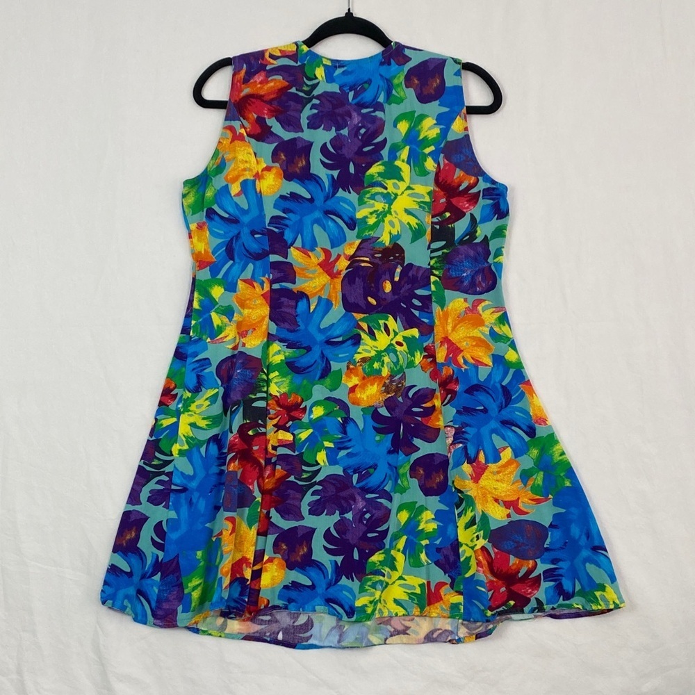 SunnyOcean Sleeveless Mini Dress Colourful Palm Leaf Pattern Size Large